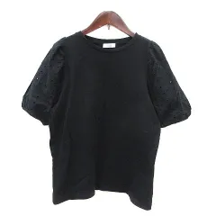 ローリーズファーム LOWRYS FARM Tシャツ カットソー 切替 刺繍 五分袖 F 黒 ブラック /MS