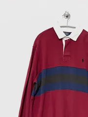 【Polo RALPH LAUREN】90s L/S ラガーシャツ XL レッド ポロラルフローレン ビックサイズ 古着