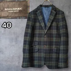 2013AW BANANA REPUBLIC ブラックウォッチ ウール テーラードジャケット MODERN SLIM FIT 40 メンズLサイズ相当 チェック 2ボタン センターベント ネイビー グリーン バナナリパブリック 10s アーカイブ 美品