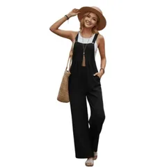 [レグエイト] オーバーオール レディース サロペット ワイドパンツ ゆったり 体型カバー オールインワン 無地 春 夏 秋 ベージュ ブラック ネイビー カジュアル コーデ 着回し オシャレ (ブラック, XL) [ブラック] [XL]