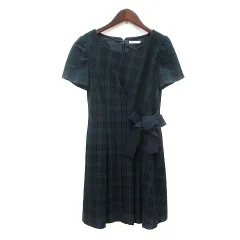 ウィルセレクション WILLSELECTION ワンピース ミニ 半袖 チェック リボン M 緑 グリーン /MN