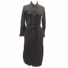 ナノユニバース nano universe シャツワンピース ロング コーデュロイ ウエストマーク 長袖 F こげ茶 ダークブラウン /YK