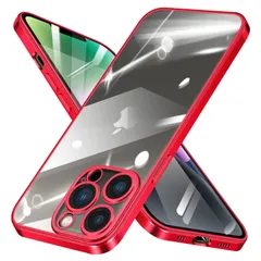 レッド ストラップホール付き メッキ加工 黄変防止 スリム 耐衝撃 スマホケース カバー 用 max 14pro アイフォン 薄型 透明 TPU クリア ケース 用の Max Pro 14 iPhone