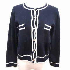 オペークドットクリップ OPAQUE.CLIP カーディガン ニット 長袖 38 M 紺 ネイビー 白 ホワイト /YK