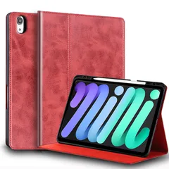 インチiPad Mini 7世代 Mini A17 Pro 8.3 2024 6世代専用 (2021) iPad 高級レザー製 ペン収納衝撃防止 ケース 保護ケース 耐衝撃性 Gexmil 軽量 防指紋オートスリープ/ウェイクレッド