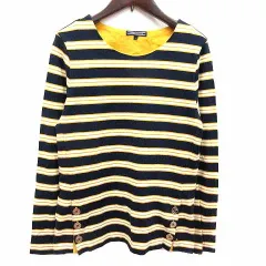 トミーヒルフィガー TOMMY HILFIGER Tシャツ カットソー クルーネック ボーダー 長袖 S 紺 ネイビー 黄色 イエロー 白 ホワイト /YK