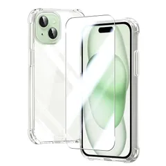 対応 iPhone 15 Plus ケース クリア iPhone 15Plus ガラスフィルム apple カバー TPU 保護ケース カバー背面 + アイフォン15 Plus ガラスフィルム いpほね15 Plus フィルム 日本旭硝子製 フィルム 強化 1