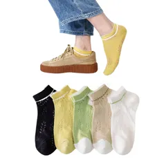 脱げない 蒸れない 女性 おしゃれ靴下 スニーカーソックス 5足セット レディース レディース 夏 ショートソックス くつした 綿 くつ下 カラフル 可愛い 夏用 22-25㎝ くるぶしソックス 靴下 [DAMILY]