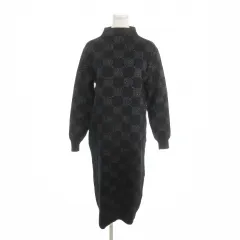 アンコキーヌ Anne Coquine ニットワンピース ひざ丈 長袖 ボトルネック ラメ 総柄 S 黒 ブラック /AH36 ■GY99