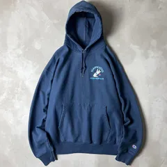 00s Champion 企業 ロゴ 刺繍 プレミアム リバースウィーブ スウェット フード パーカー XL / 00年代 オールド チャンピオン 企業物 ネイビー