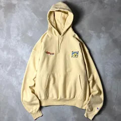 00s Champion 企業 ロゴ 刺繍 プレミアム リバースウィーブ スウェット フード パーカー XXL / 00年代 オールド チャンピオン 企業物 イエロー