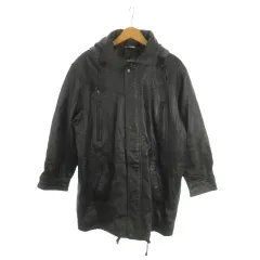 new Fashion レザージャケット ラムレザー 黒 ブラック ステンカラー フード付き ドロスト /MN21 ■GY99