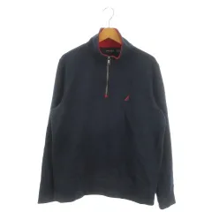 ノーティカ NAUTICA トレーナー 裏起毛 M 紺 ネイビー 長袖 スタンドカラー ハーフジップ 刺繍 /MN33 ■GY99