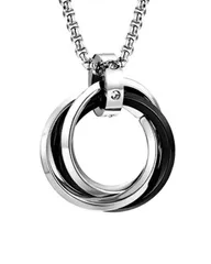 トップ ゴールド ブラック ブルー ジュエリー シルバー アクセサリー ステンレス アレルギーフリー シンプル ３連リング ダブルリング 防水 ペンダント メンズ ネックレス