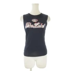 バーバリーブルーレーベル BURBERRY BLUE LABEL タンクトップ ロゴ スパンコール ビーズ刺繍 38 紺 ネイビー /CK48 ■GY99