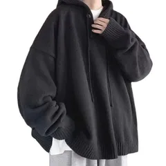 [FJLTDCP] パーカー メンズ プルオーバー 無地 フード付き 秋服 おしゃれ 大きいサイズ フード付きレイヤードカットソートップス フード付きゆったり カジュアル プルオーバー メンズ セーター 冬服厚手 暖かい 防寒 black-2XL 1