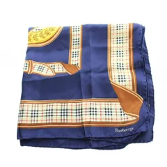 バーバリーズ Burberrys スカーフ ハンカチ 絹 シルク ノバチェック ロゴ 総柄 紺 ネイビー ■GY11 /MQ