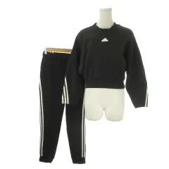 アディダス adidas セットアップ スウェット S 黒 ブラック クロップド丈 長袖 ジョガーパンツ スリーストライプス /AO1 ■GY99