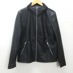 K■アズール/AZUL by MOUSSY STAND COLLAR RIDERS BLOUSON フェイクレザージャケット【L】黒/MENS■87【中古】のサムネイル