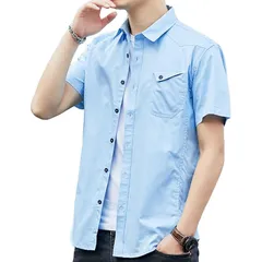 [Amyni] シャツ メンズ 夏服 半袖 吸汗速乾 汗染み防止 100%綿 夏 対応 ジャケットシャツ ファッション ポロシャツ メンズ Ｔシャツ オックスフォード ポケット シャツ 1