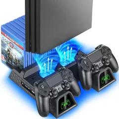 縦置き 本体冷却 2台PS4コントローラー充電 PRO OIVO PS4冷却ファン ソフト収納 PS4 PS4/PS4 Pro/Slim/スリム PS4スタンド 高互換性 LED指示ランプ付