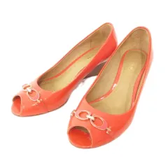 コーチ COACH ウェッジソール オープントゥ エナメル パンプス ヒール Q1815 37.5 約24.5cm ブライトコーラル ■GY47