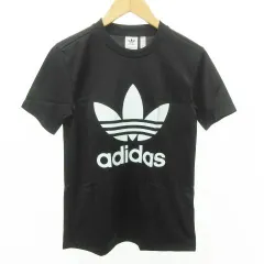 アディダス adidas プリント ロゴ Tシャツ 半袖 クルーネック 薄手 XSサイズ 黒 ブラック