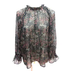 アーバンリサーチ ドアーズ URBAN RESEARCH DOORS シャツ ブラウス シアー 花柄 キャンディースリーブ 長袖 ONE M 黒 ブラック /AU