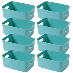 I'm so happy 収納ボックス プラスチックケース 小物 持ち手付き 持ち運び 引き出し 整理 キッチン 8個 (グリーン) [グリーン]