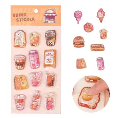 3D シール 水入り ウォーターシール 1個セット 可愛い フードキャラクター ぷっく ぷに 水感タッチ 日記帳 スクラップブック デコレーション 手帳 文房具 ギフト包装 DIY クラフト 携帯電話飾り 貼り付け可能 (03) 1