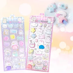 TattiOut 2026年新型更新中 シール ぷにぷに 2枚 おしりシール【改良を重ねた 10種類以上】立体 ぷくぷく やわらかい スクイーズシール ぷっくり デコシール 3D 手帳デコ ごほうび ステッカー 猫 ウサギ 犬 象 コアラ 癒し 推し活デコ 1