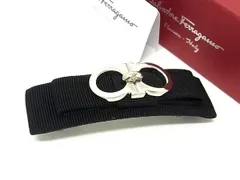 ■極美品■ Salvatore Ferragamo フェラガモ ダブルガンチーニ キャンバス バレッタ 髪留め ヘアアクセサリー ブラック系 FV7917のサムネイル