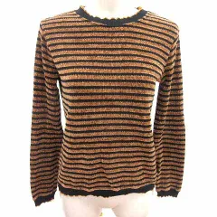 ザラ ZARA ニット セーター ボーダー 長袖 L 茶 ブラウン 黒 ブラック /YK