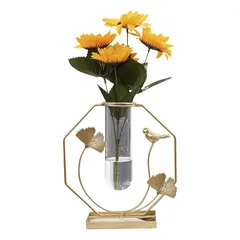 【新品】 花瓶 フラワーベース 透明 ガラス フラワースタンド 試験管 一輪挿し 鳥形 花器 おしゃれ 中国風 和風 鉄製 手作り 金色 INS 花束 水栽培 生け花 造花 美しい インテリア雑貨 部屋 玄関 リビング ディスプレイ飾り 装飾 安定感 テス 1