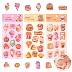 3D シール 水入り ウォーターシール 3個セット 可愛い フードキャラクター ぷっく ぷに 水感タッチ 日記帳 スクラップブック デコレーション 手帳 文房具 ギフト包装 DIY クラフト 携帯電話飾り 貼り付け可能 (三色セツト) 0