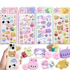 肉球 シール ぷにぷに 4枚セット 3D立体ステッカー もちもちか わいい 猫の手 動物 キャラクター うさぎ クマ ぷにぷに 肉球デザイン デコレーション 手帳 スマホケース DIY貼り付け デコステッカー 子供 女の子 ごほうび プレゼント ギフト ( 1