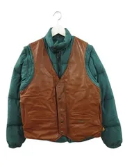ショット SCHOTT 90s 2WAY ダウンジャケット レザー ベスト切替 USA製 グリーン ブラウン 38のサムネイル
