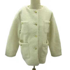 コカ COCA 美品 プードル金釦 ノーカラーコート ボアジャケット S 白 ホワイト 0216