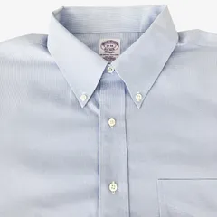 【18-34】Brooks Brothers（ブルックスブラザーズ）ポロカラーBDシャツ ハウンドトゥース（ブルー）/ Classic Fit / Non-Iron / Supima Cotton 100% ポケット付 メンズXXL相当