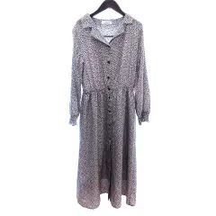 レイカズン Ray cassin シャツワンピース マキシ ロング オープンカラー 花柄 長袖 F ベージュ /AU