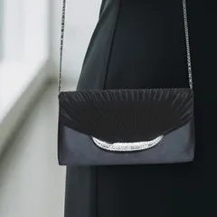 オケージョンバッグ　ラインストーン付　フォーマルバッグ　チェーンショルダーバッグ　黒　和洋兼用　クラッチバッグ　　黒　ブラック
