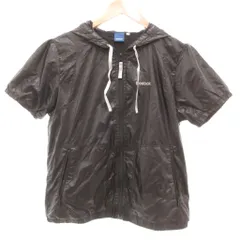 リーボック Reebok 美品 ウインドブレイカー ジャケット 上着 L 黒 ブラック フード付き ロゴ刺繍 半袖 /RG ■ECF001