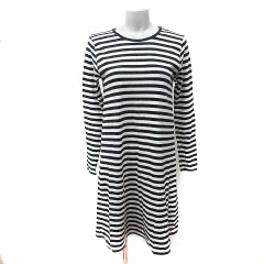 ビームスハート BEAMS HEART ワンピース ひざ丈 ボーダー 長袖 ベージュ 黒 ブラック /YI