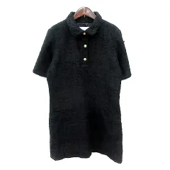 ザラ ZARA ワンピース ミニ 半袖 ツイード L 黒 ブラック /MN