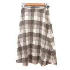 ナチュラルビューティーベーシック NATURAL BEAUTY BASIC フレアスカート ミモレ ロング ウール チェック ウール XS グレージュ /MN