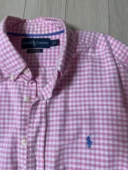 ポロラルフローレン クラシックフィット ギンガムチェックシャツ ピンク L