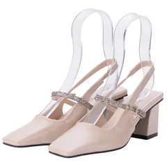 [MORE AUNI] パンプス レディース スクエアトゥ 太ヒール 6cm ストラップ グリッター 安定感 疲れない きれいめ フォーマル 結婚式 パーティー 二次会 お呼ばれ オフィス 通勤 通学 デート 婚 [ベージュ / 3417] [23.5 cm]