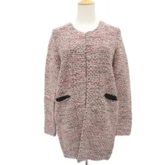 シップス SHIPS ファンシーツイード ノーカラーコート ミドル丈 ウール ピンク ベージュ 前開き /MA2 ■ECC001