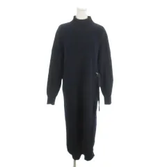 オードリーアンドジョンワッド Audrey and john wad LANDWARDS ニットワンピース ロング ハイネック 長袖 サイドベルト F 紺 ネイビー /AH29 ■ECD001