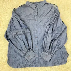 ミスティック　mystic　ブルー系 　長袖ボタン　ブラウス　トップス　肩出し　レディース